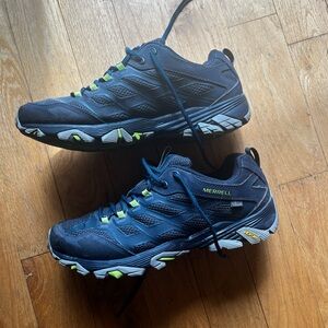 Merrell Men's Navy and Lime Athletic hiking or trail running Shoes waterproof